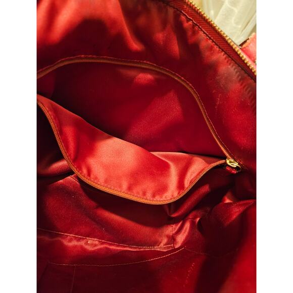 Coach Purse: Beige Signature Canvas + Red Patent Leather, Authentic Zipped Tote - Picture 8 of 13